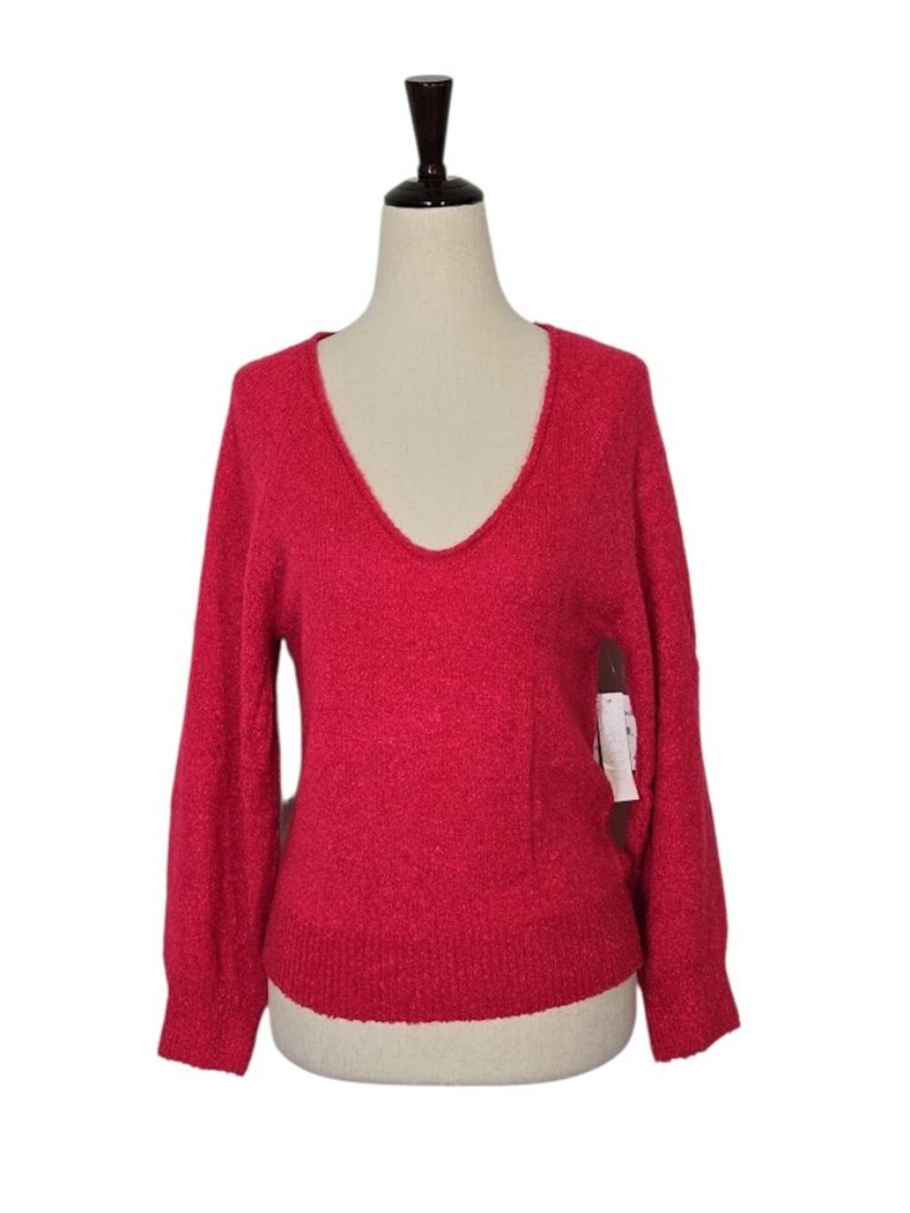 ABOUND Women’s XS V-Neck Bouclé Knit Sweater Red Potion NWT